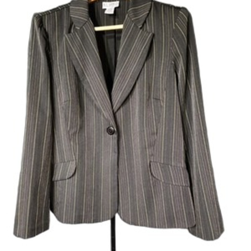 KC Spencer Women's Size 14 Charcoal Pinstripe Two Piece Blazer Trouser Suit Set